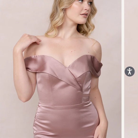 Revelry Satin Bardot Dress in Navy Blue - Picture 5 of 7